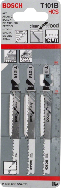 T 101 B Clean for Wood Jigsaw Blade  HCS ground teeth and taper ground 100 2.7 5 Pcs