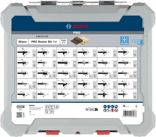 PRO Router Bit Mixed Set, 30 pcs 6 4; 6; 8; 10; 12; 16; 20; 19; 25; 29; 32; 38; 13; 13; 16; 8; 32; 32; 35; 25; 16; 16; 13; 27; 12; 20; 22; 29; 32; 12