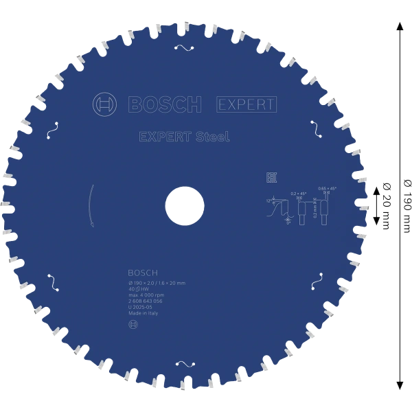 EXPERT Steel Circular Saw Blade, 190 x 2/1.6 x 20 mm, T40